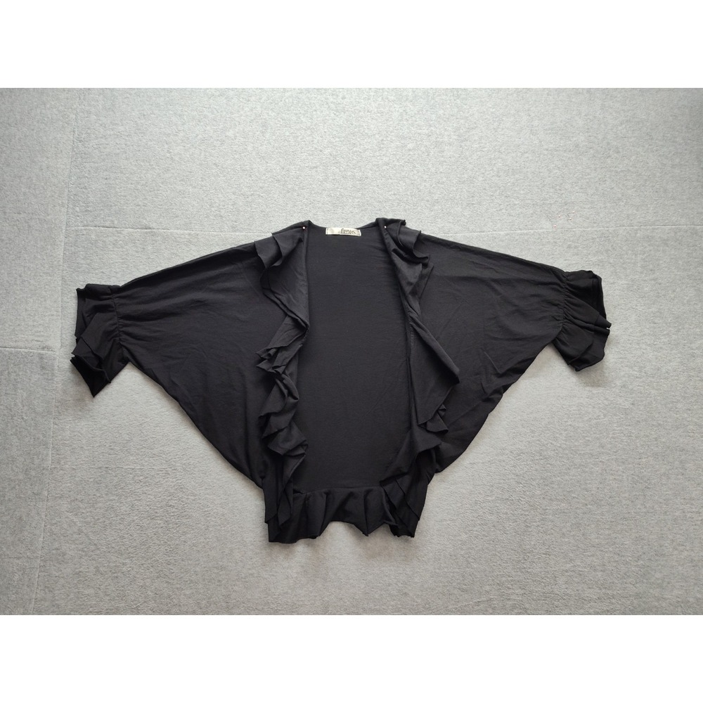 Fluxus Women Cardigan Tops S Black 100% Cotton Ruffled Open Short Sleeve‎ Casual
